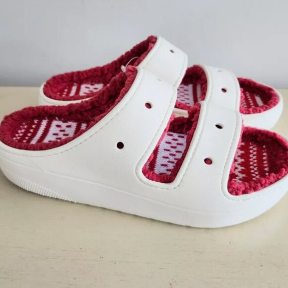 Brand New Crocs Classic Cozy Sandals  Fuzzy Slippers Holiday Sweater Men's 11 - Picture 2 of 9